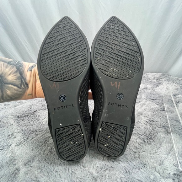 Rothy's Pointed Toe Knit Flats - Black w/Blue Trim Size 7 - Picture 6 of 7
